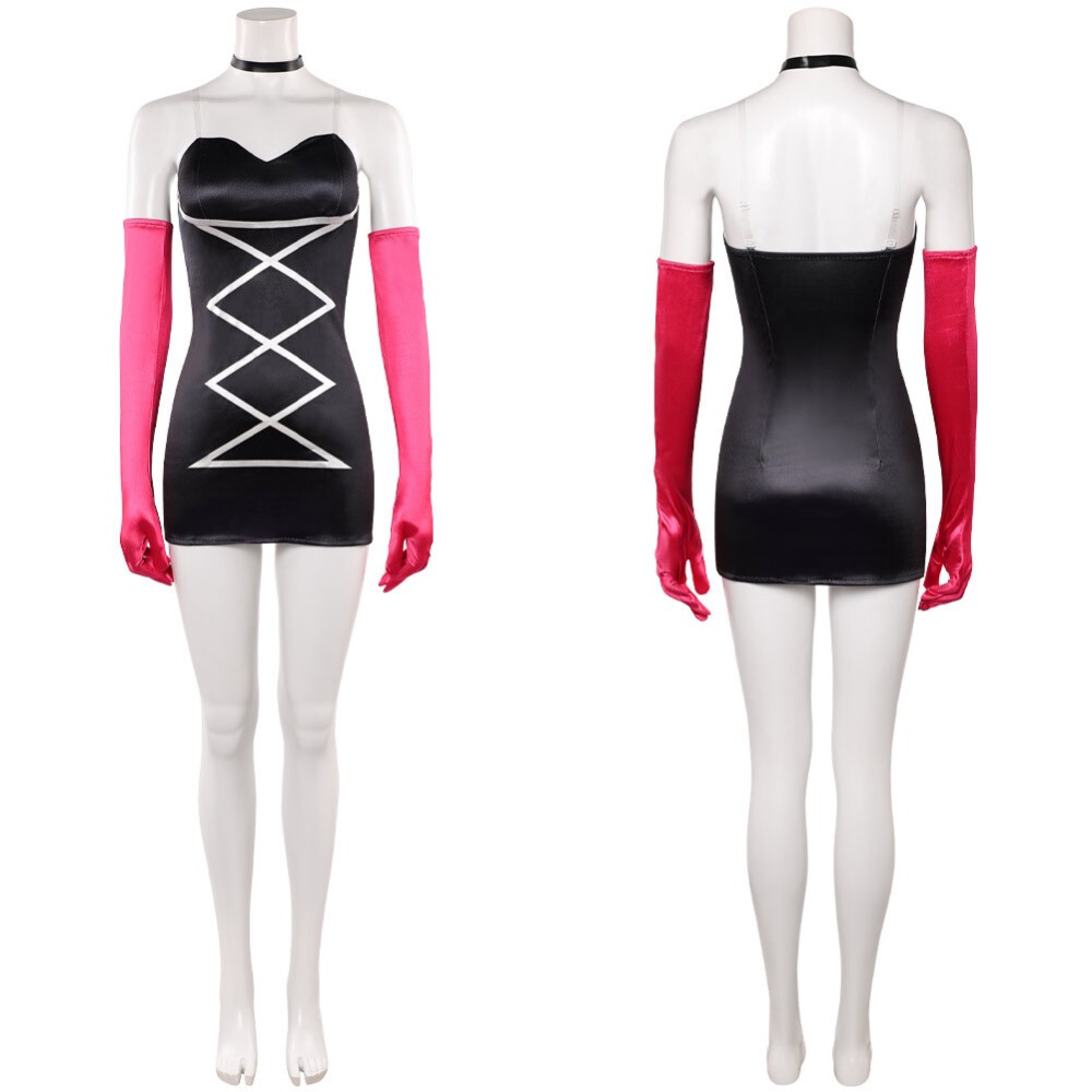 Hazbin Hotel Season 2 Angel Dust Long Gloves Black Dress Cosplay Costume Halloween Carnival Outfit