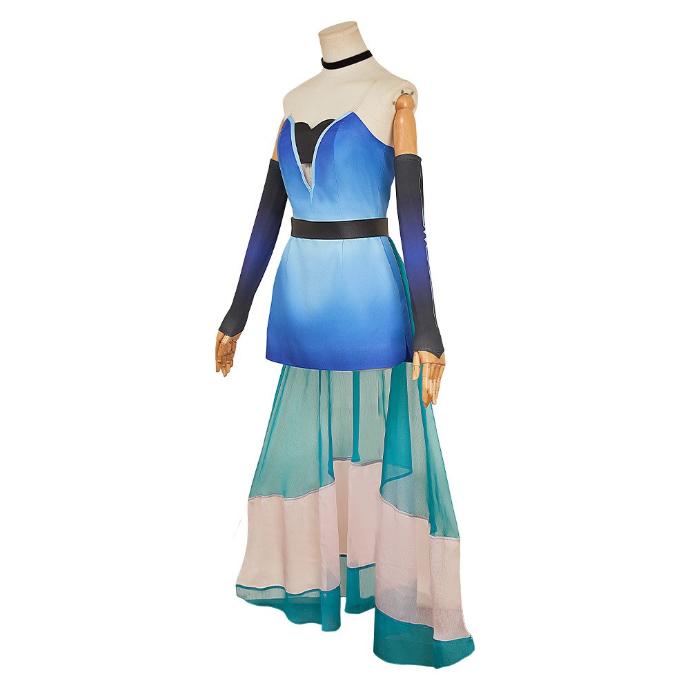 Hazbin Hotel Season 2 Angel Dust Blue Dress Cosplay Costume Halloween Carnival Outfit
