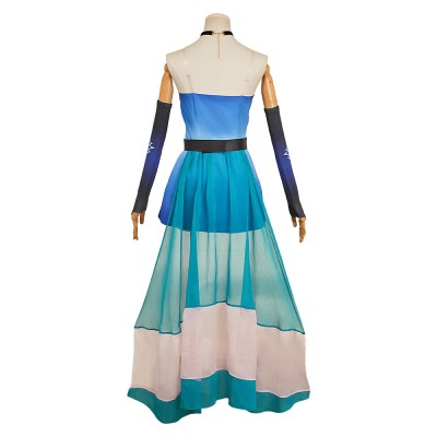 Hazbin Hotel Season 2 Angel Dust Blue Dress Cosplay Costume Halloween Carnival Outfit