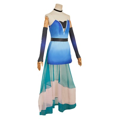 Hazbin Hotel Season 2 Angel Dust Blue Dress Cosplay Costume Halloween Carnival Outfit
