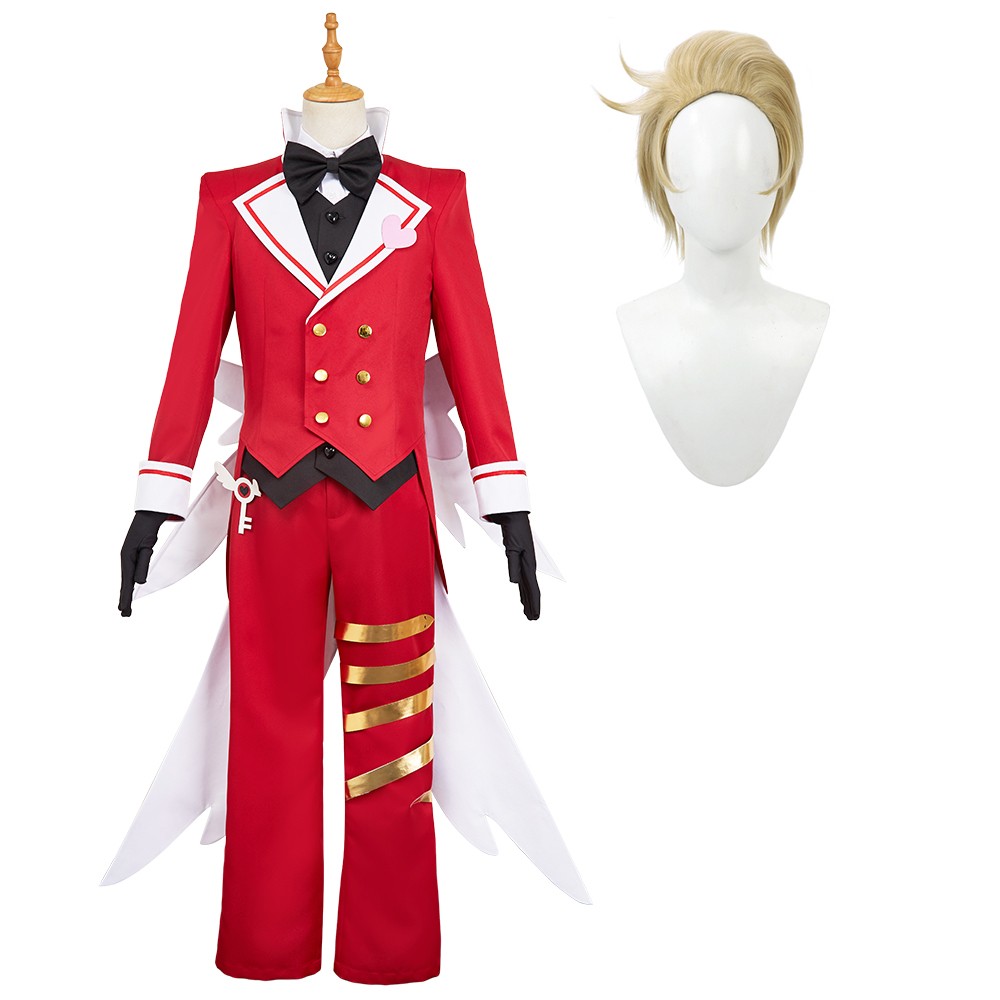 Hazbin Hotel Lucifer Maid and Butler Cafe Bulter Red Unifrom Party Cosplay Costume Halloween Carnival