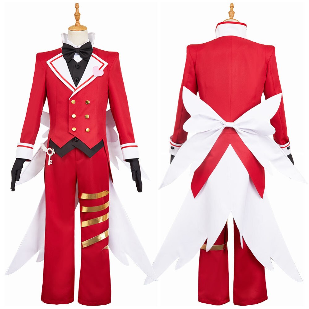 Hazbin Hotel Lucifer Maid and Butler Cafe Bulter Red Unifrom Party Cosplay Costume Halloween Carnival