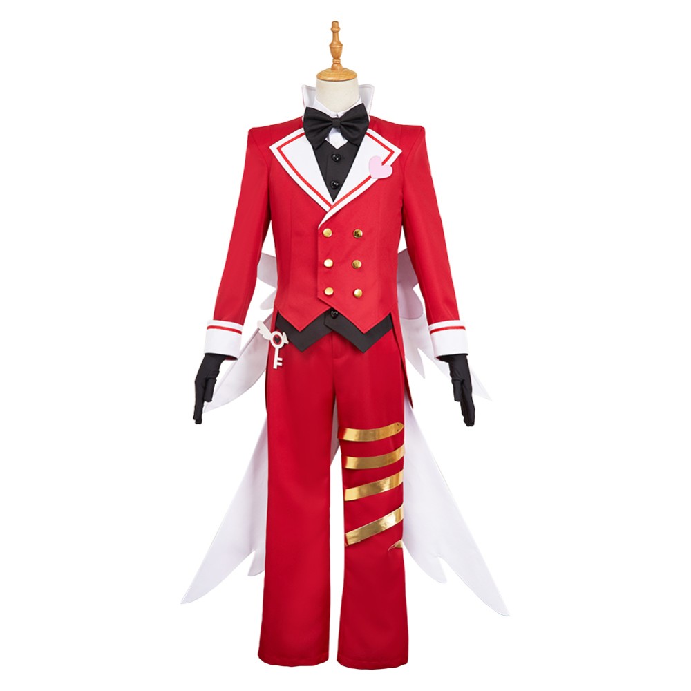 Hazbin Hotel Lucifer Maid and Butler Cafe Bulter Red Unifrom Party Cosplay Costume Halloween Carnival