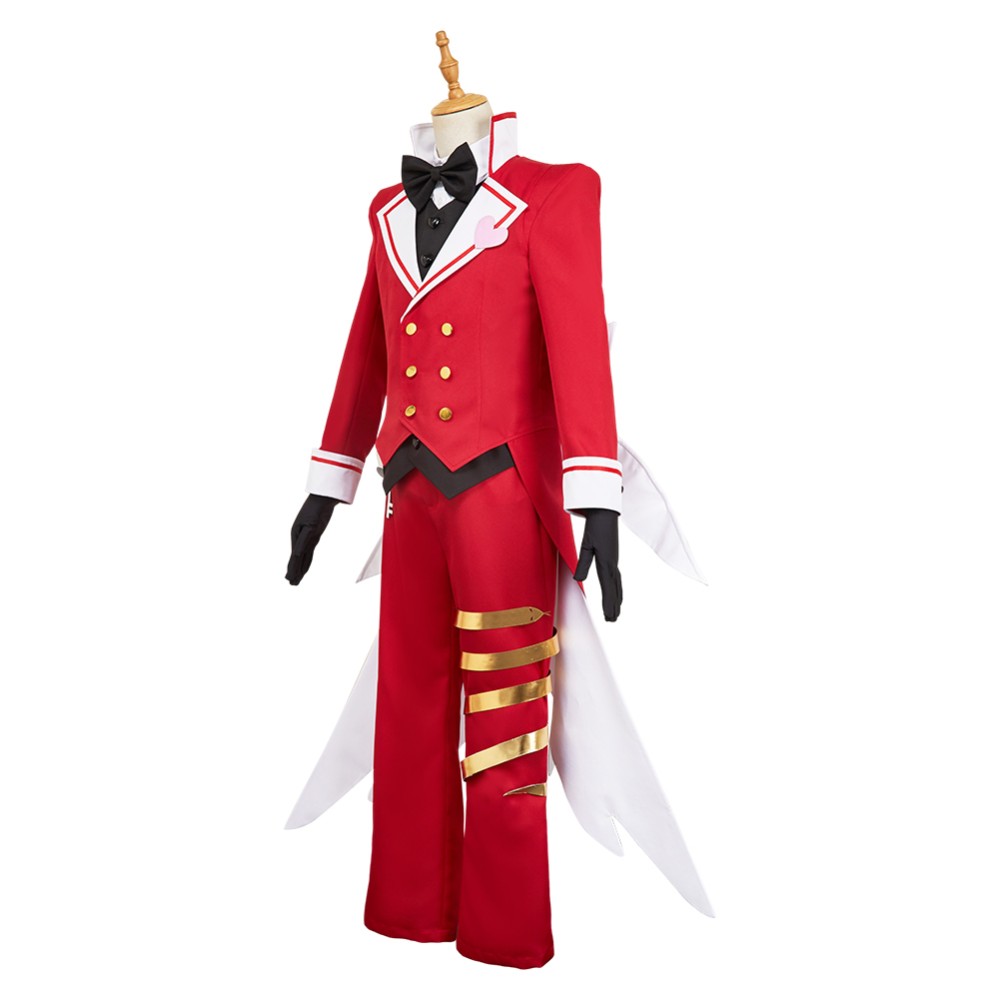 Hazbin Hotel Lucifer Maid and Butler Cafe Bulter Red Unifrom Party Cosplay Costume Halloween Carnival