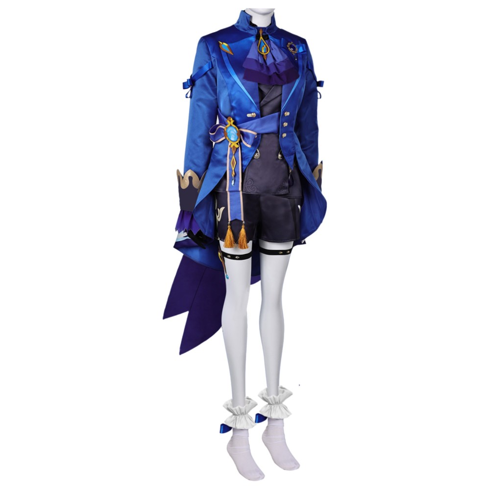 Genshin Impact Furina de Fontaine Blue Uniform Suit Cosplay Costume Halloween Carnival Outfit