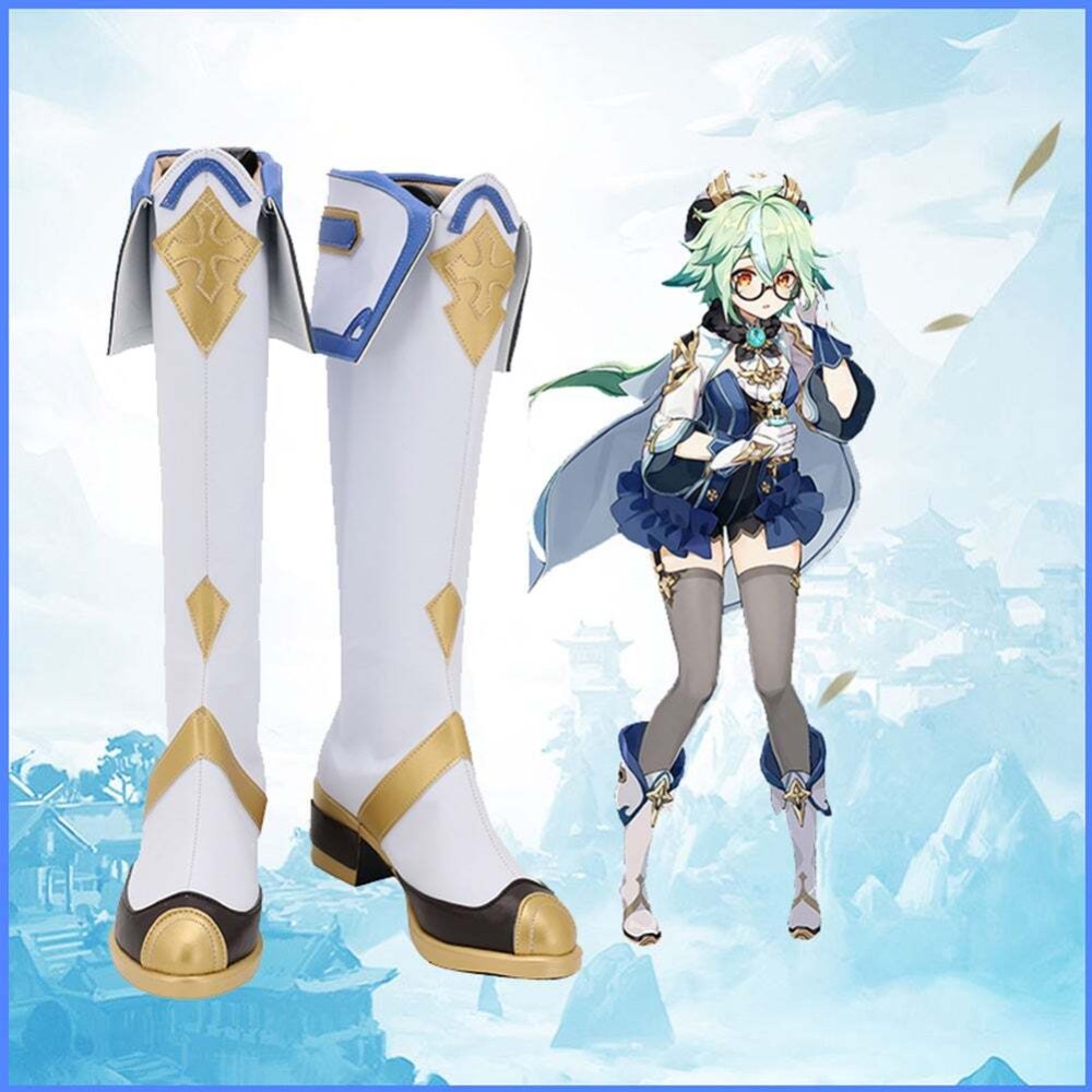 Genshin Impact Sucrose Christmas Boots Shoes Custom Made Cosplay Costume Halloween Carnival