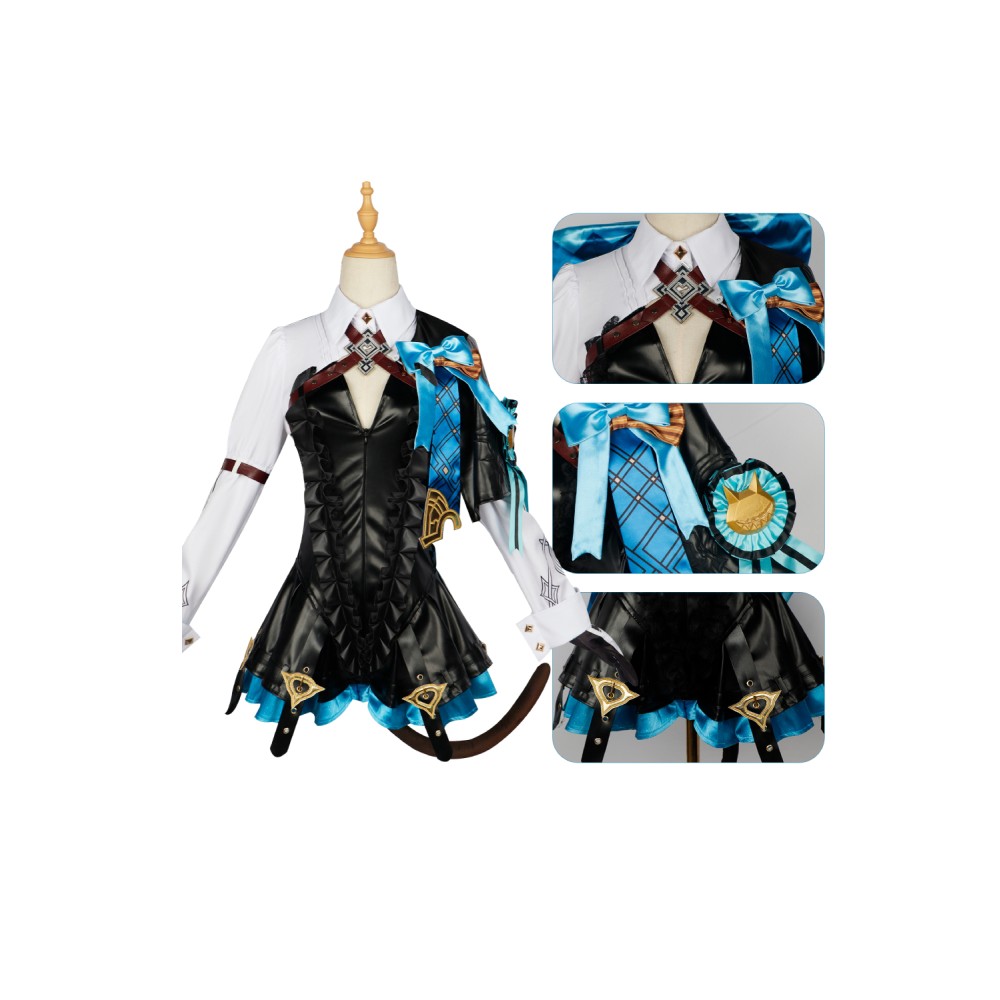 Game Genshin Impact Lynette Black Cat-Like Suit Cosplay Costume Halloween Carnival Outfit