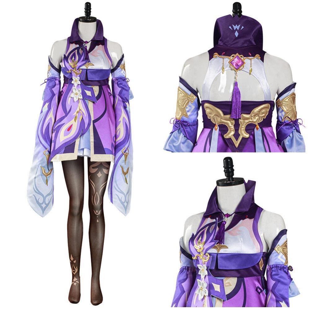 Genshin Impact Keqing Skirt Dress Set Festival Christmas Cosplay Costume Halloween Carnival Outfit
