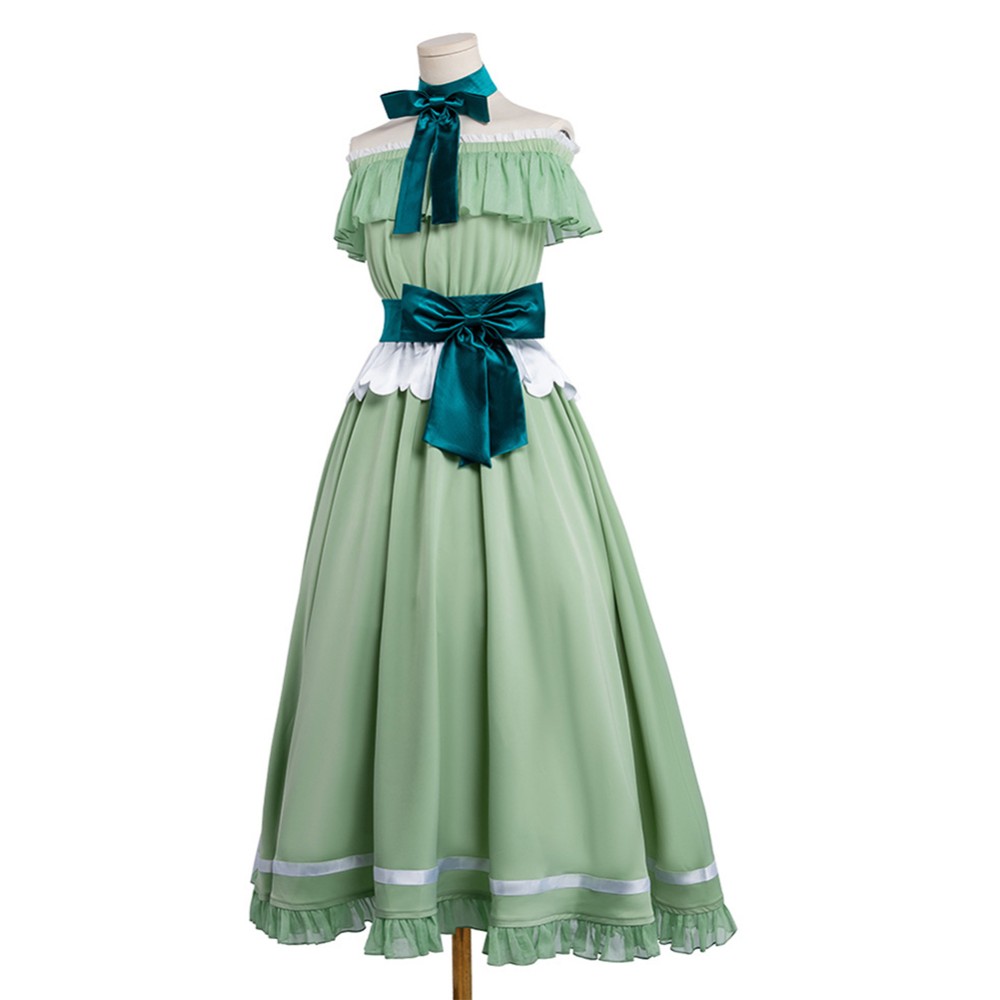 Frieren Women Green Dress Cosplay Costume Halloween Carnival Outfit