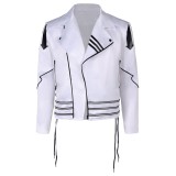 Freddie Mercury White Leather Jacket Suit Cosplay Costume Halloween Carnival Outfit