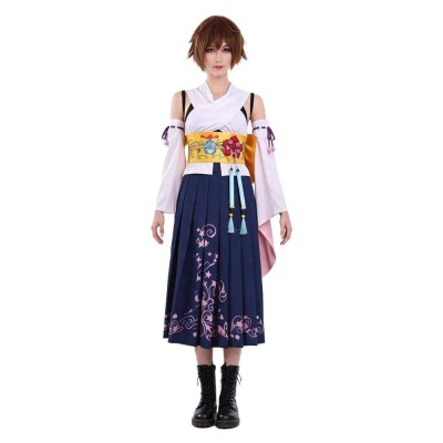 Final Fantasy Yuna Women White Kimono Cosplay Costume Halloween Carnival Outfit