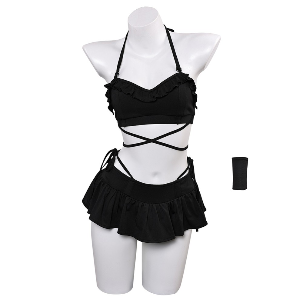 Final Fantasy VII Tifa Black Skirt Swimsuit 2 Pcs Cosplay Costume Halloween Carnival Outfit