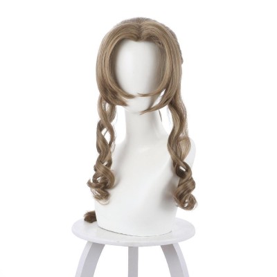 Final Fantasy VII Remake Aeris Aerith Gainsborough Dark Brown Long Wig Wig Cosplay Costume Halloween Carnival