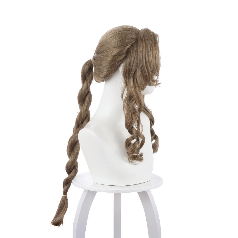 Final Fantasy VII Remake Aeris Aerith Gainsborough Dark Brown Long Wig Wig Cosplay Costume Halloween Carnival