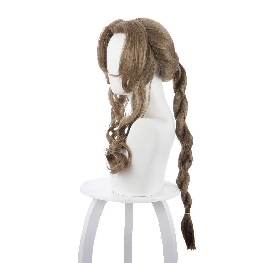 Final Fantasy VII Remake Aeris Aerith Gainsborough Dark Brown Long Wig Wig Cosplay Costume Halloween Carnival