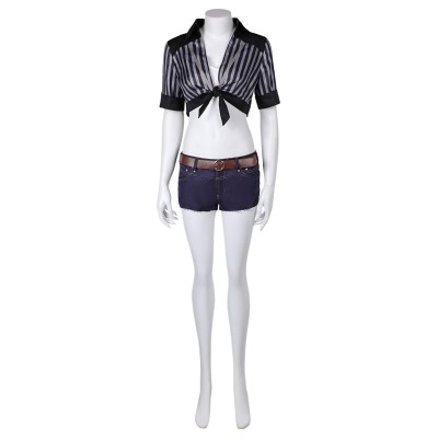 Final Fantasy VII Rebirth Tifa Lockhart Black Striped Sunscreen Cropped Swimsuit Suit Cosplay Costume Halloween Carnival Outfit