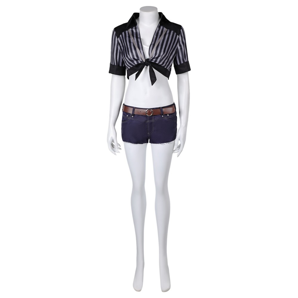 Final Fantasy VII Rebirth Tifa Lockhart Black Striped Sunscreen Cropped Swimsuit Suit Cosplay Costume Halloween Carnival Outfit