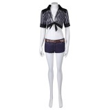 Final Fantasy VII Rebirth Tifa Lockhart Black Striped Sunscreen Cropped Swimsuit Suit Cosplay Costume Halloween Carnival Outfit