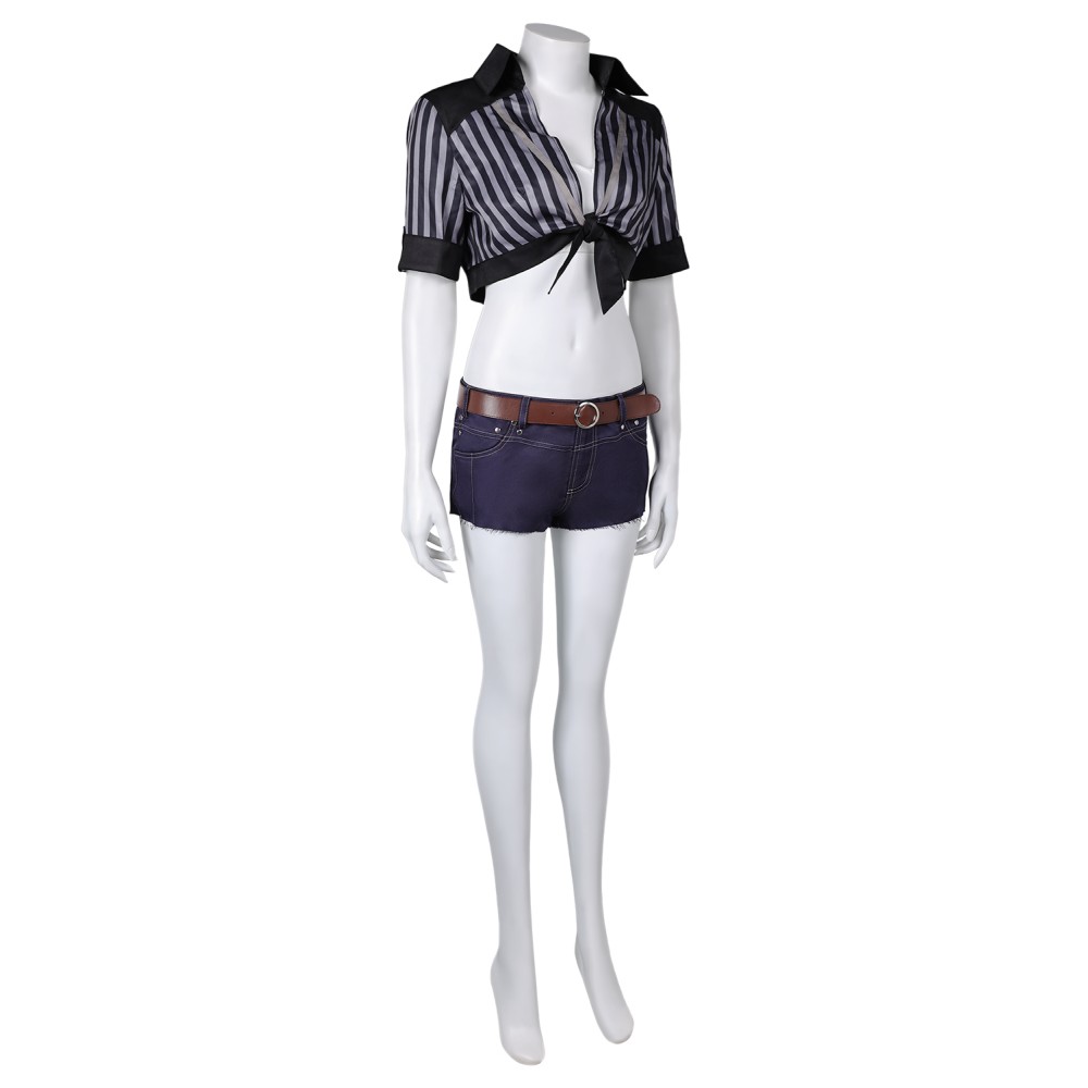Final Fantasy VII Rebirth Tifa Lockhart Black Striped Sunscreen Cropped Swimsuit Suit Cosplay Costume Halloween Carnival Outfit