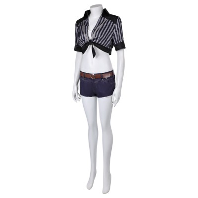 Final Fantasy VII Rebirth Tifa Lockhart Black Striped Sunscreen Cropped Swimsuit Suit Cosplay Costume Halloween Carnival Outfit