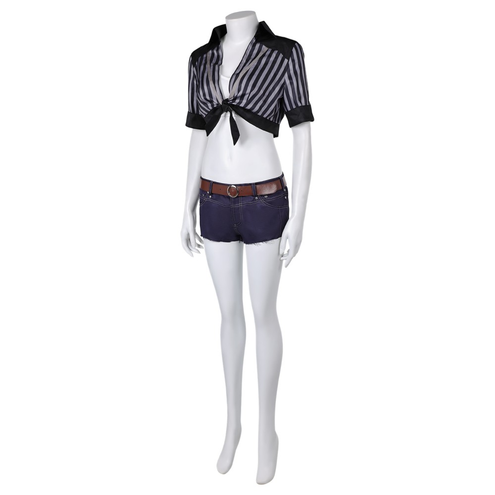 Final Fantasy VII Rebirth Tifa Lockhart Black Striped Sunscreen Cropped Swimsuit Suit Cosplay Costume Halloween Carnival Outfit
