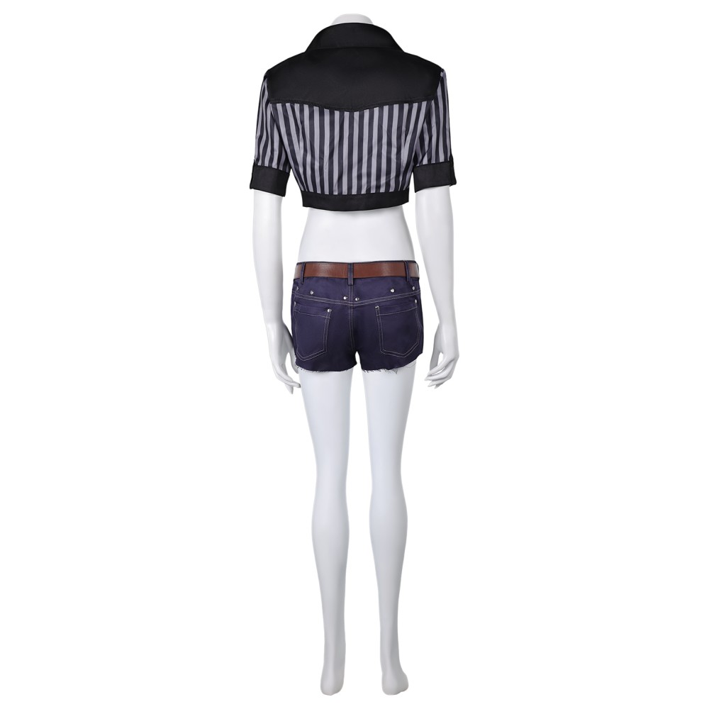 Final Fantasy VII Rebirth Tifa Lockhart Black Striped Sunscreen Cropped Swimsuit Suit Cosplay Costume Halloween Carnival Outfit