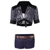 Final Fantasy VII Rebirth Tifa Lockhart Black Striped Sunscreen Cropped Swimsuit Suit Cosplay Costume Halloween Carnival Outfit
