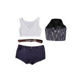 Final Fantasy VII Rebirth Tifa Lockhart Black Striped Sunscreen Cropped Swimsuit Suit Cosplay Costume Halloween Carnival Outfit