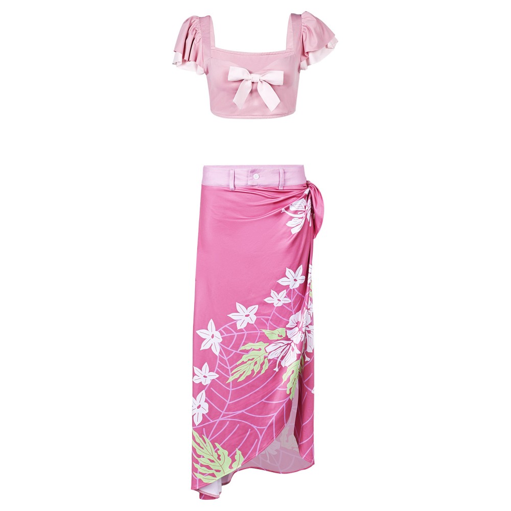 Final Fantasy VII Rebirth Aerith Gainsborough Printed Sunscreen Beach Skirt Set Suit Cosplay Costume Halloween Carnival Outfit