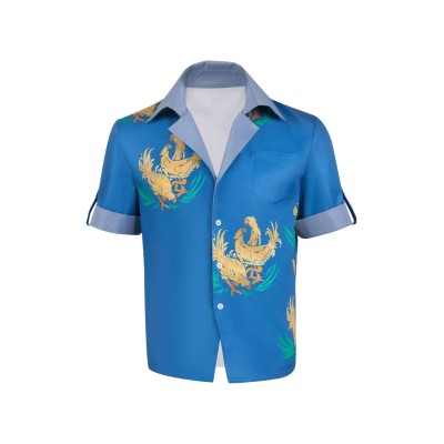 Final Fantasy VII Cloud Strife Cloud Chocobo Printed Blue Beach Shirt Suit Cosplay Costume Halloween Carnival Outfit