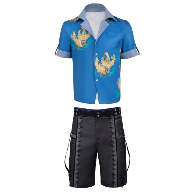 Final Fantasy VII Cloud Strife Cloud Chocobo Printed Blue Beach Shirt Suit Cosplay Costume Halloween Carnival Outfit