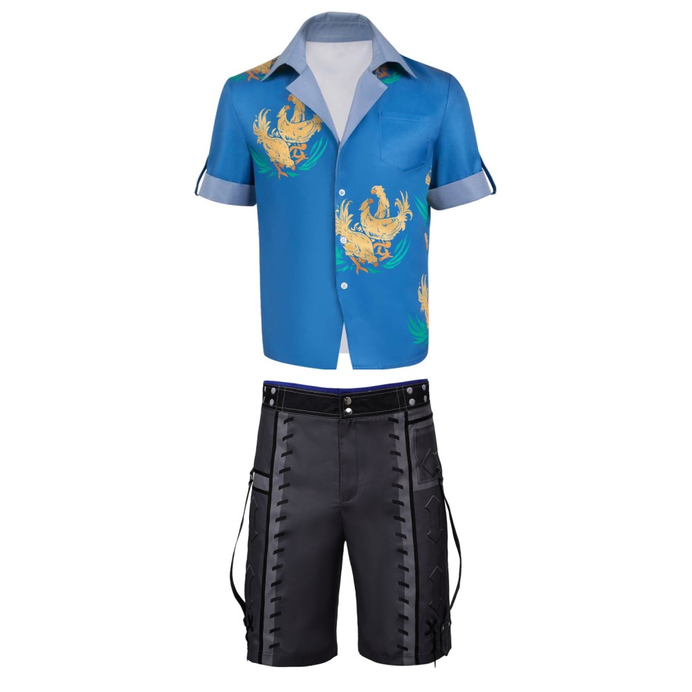 Final Fantasy VII Cloud Strife Cloud Chocobo Printed Blue Beach Shirt Suit Cosplay Costume Halloween Carnival Outfit