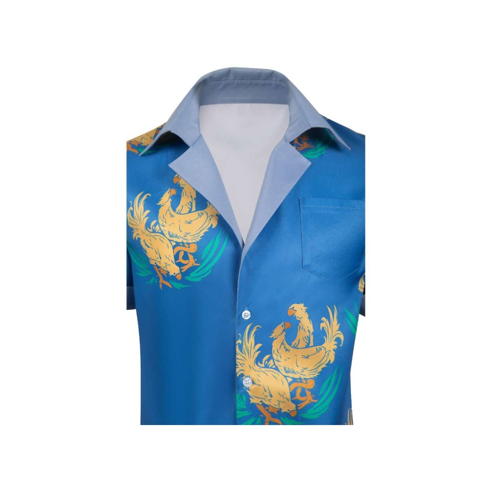 Final Fantasy VII Cloud Strife Cloud Chocobo Printed Blue Beach Shirt Suit Cosplay Costume Halloween Carnival Outfit