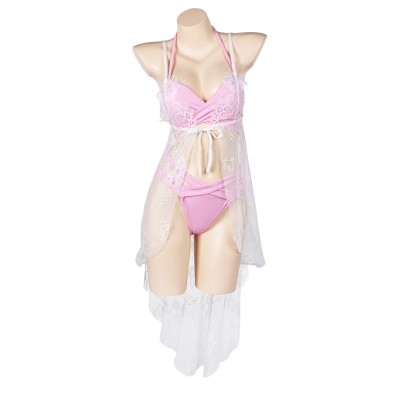 Final Fantasy VII Aerith Gainsborough Pink Bikini Beach Swimsuit Suit Cosplay Costume Halloween Carnival Outfit