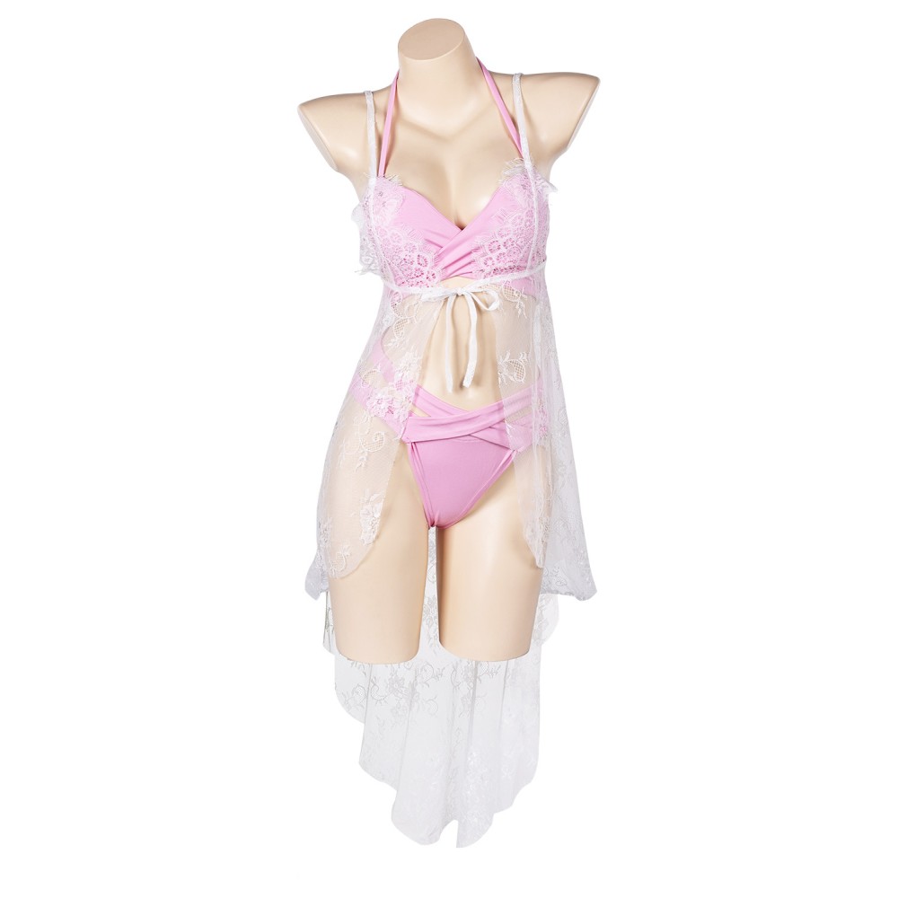 Final Fantasy VII Aerith Gainsborough Pink Bikini Beach Swimsuit Suit Cosplay Costume Halloween Carnival Outfit