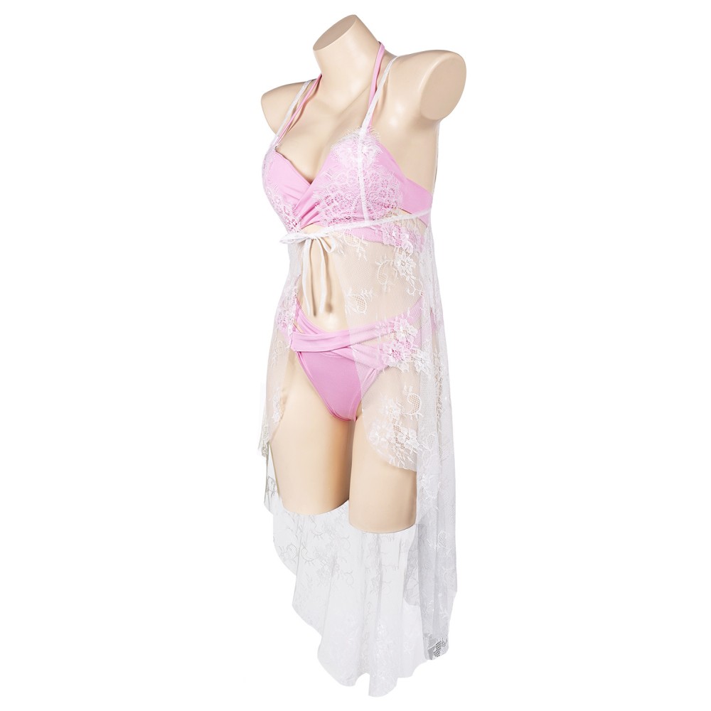 Final Fantasy VII Aerith Gainsborough Pink Bikini Beach Swimsuit Suit Cosplay Costume Halloween Carnival Outfit