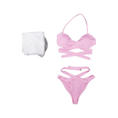 Final Fantasy VII Aerith Gainsborough Pink Bikini Beach Swimsuit Suit Cosplay Costume Halloween Carnival Outfit