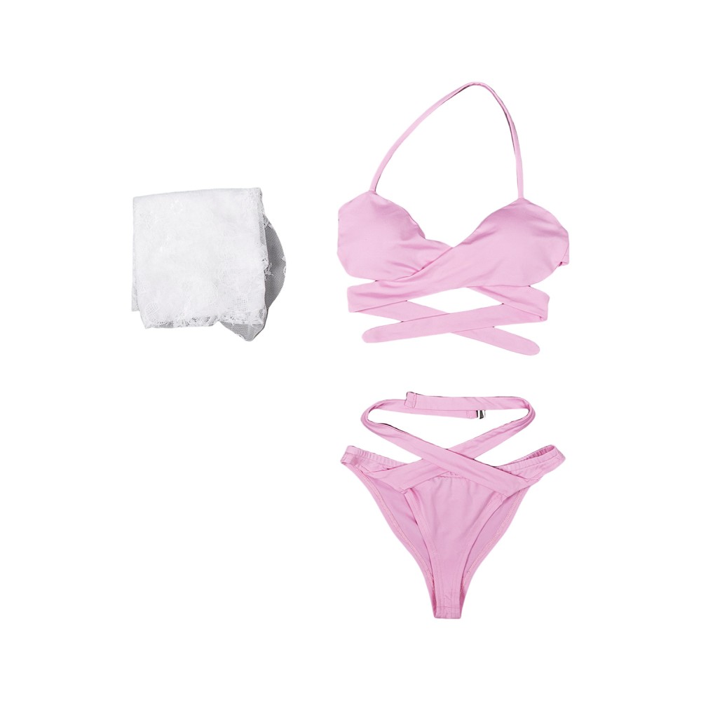 Final Fantasy VII Aerith Gainsborough Pink Bikini Beach Swimsuit Suit Cosplay Costume Halloween Carnival Outfit