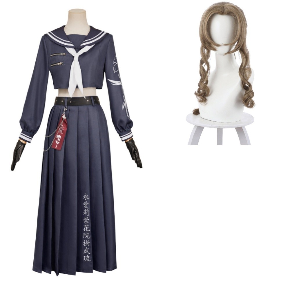 Final Fantasy VII Aerith Seventh High Team Cetra Uniform JK Party Cosplay Costume Halloween Carnival Outfit