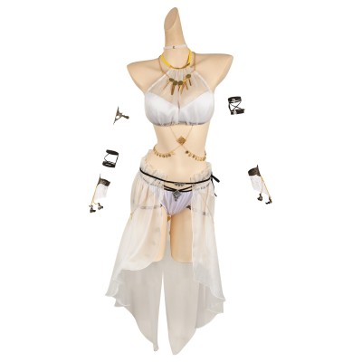 Final Fantasy Tifa Lockhart White Mesh Cover Ups Swimsuit Set Suit Cosplay Costume Halloween Carnival Outfit