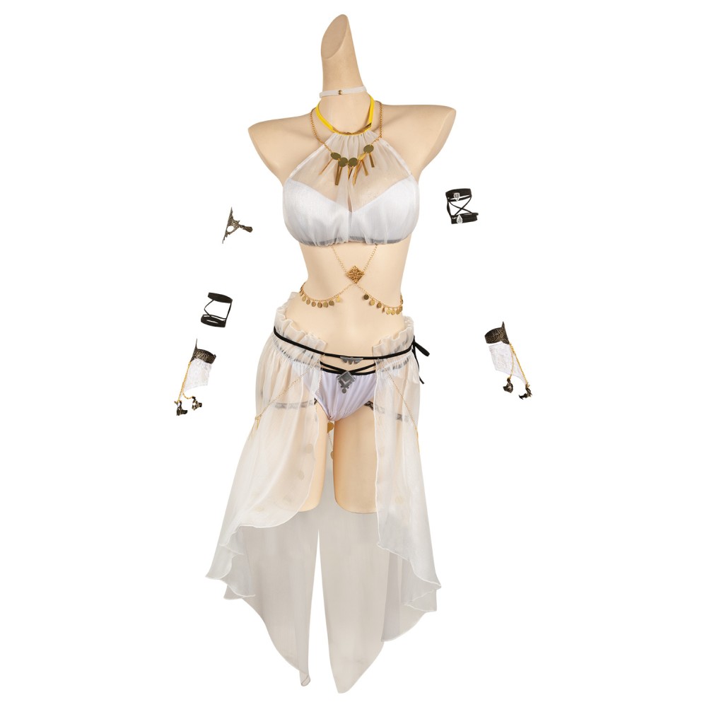 Final Fantasy Tifa Lockhart White Mesh Cover Ups Swimsuit Set Suit Cosplay Costume Halloween Carnival Outfit
