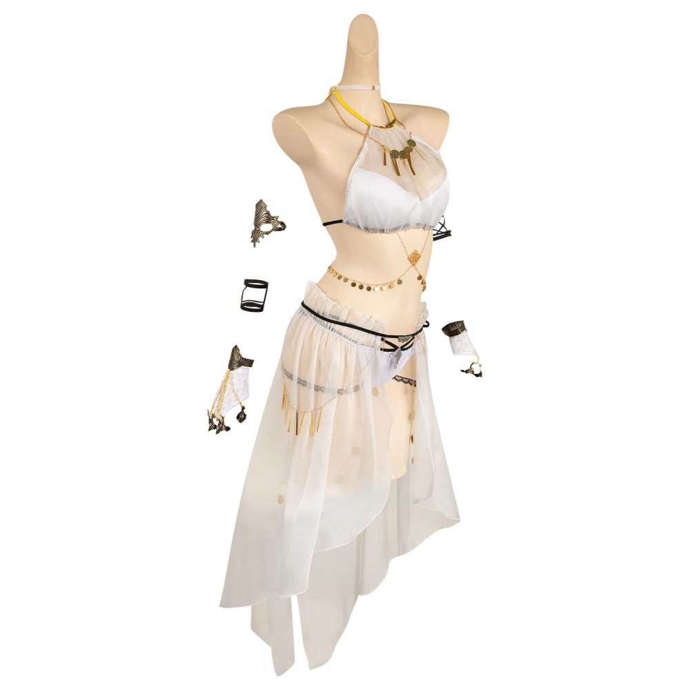 Final Fantasy Tifa Lockhart White Mesh Cover Ups Swimsuit Set Suit Cosplay Costume Halloween Carnival Outfit