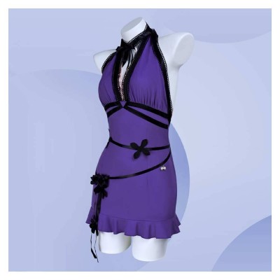 Final Fantasy Tifa Lockhart Purple Halter Neck Dress Cosplay Costume Halloween Carnival Outfit