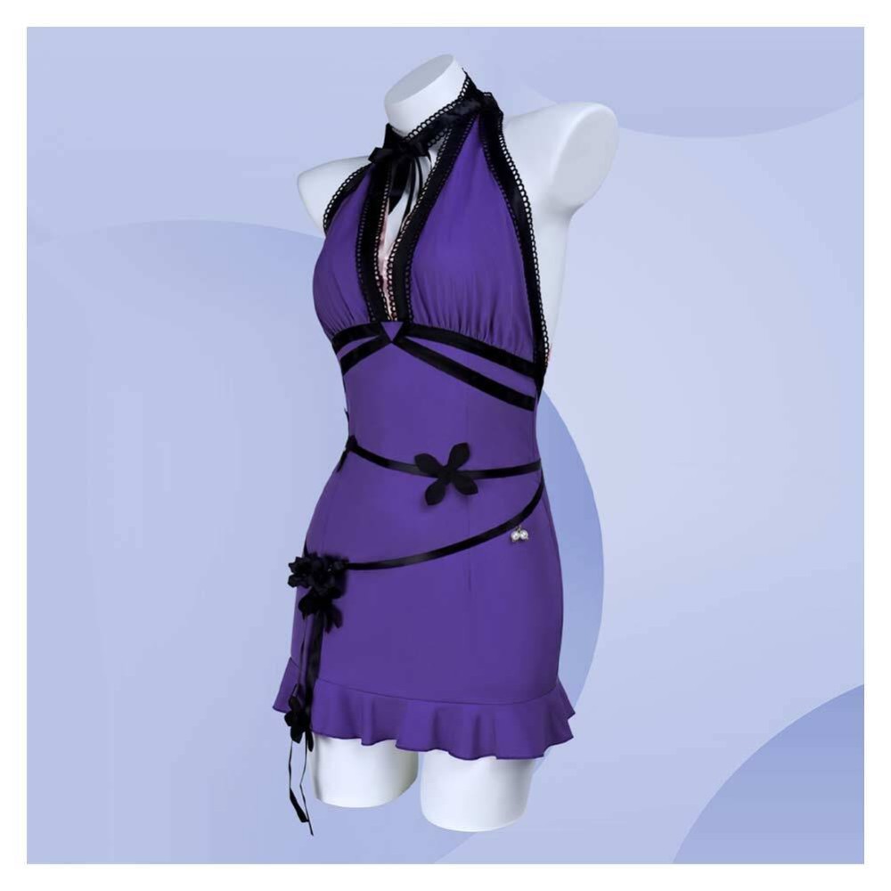 Final Fantasy Tifa Lockhart Purple Halter Neck Dress Cosplay Costume Halloween Carnival Outfit