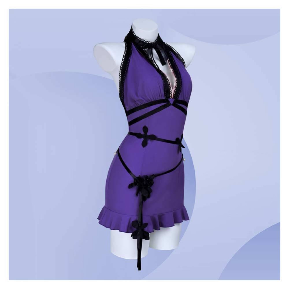 Final Fantasy Tifa Lockhart Purple Halter Neck Dress Cosplay Costume Halloween Carnival Outfit