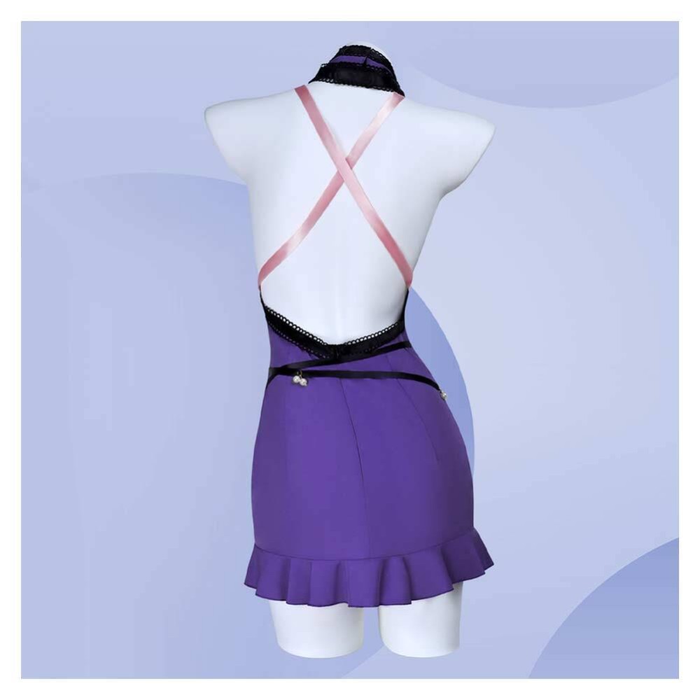 Final Fantasy Tifa Lockhart Purple Halter Neck Dress Cosplay Costume Halloween Carnival Outfit