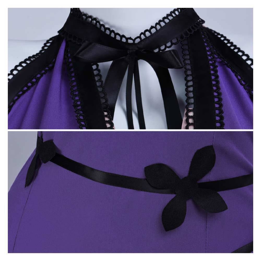 Final Fantasy Tifa Lockhart Purple Halter Neck Dress Cosplay Costume Halloween Carnival Outfit