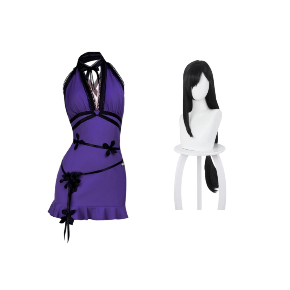 Final Fantasy Tifa Lockhart Purple Halter Neck Dress Cosplay Costume Halloween Carnival Outfit