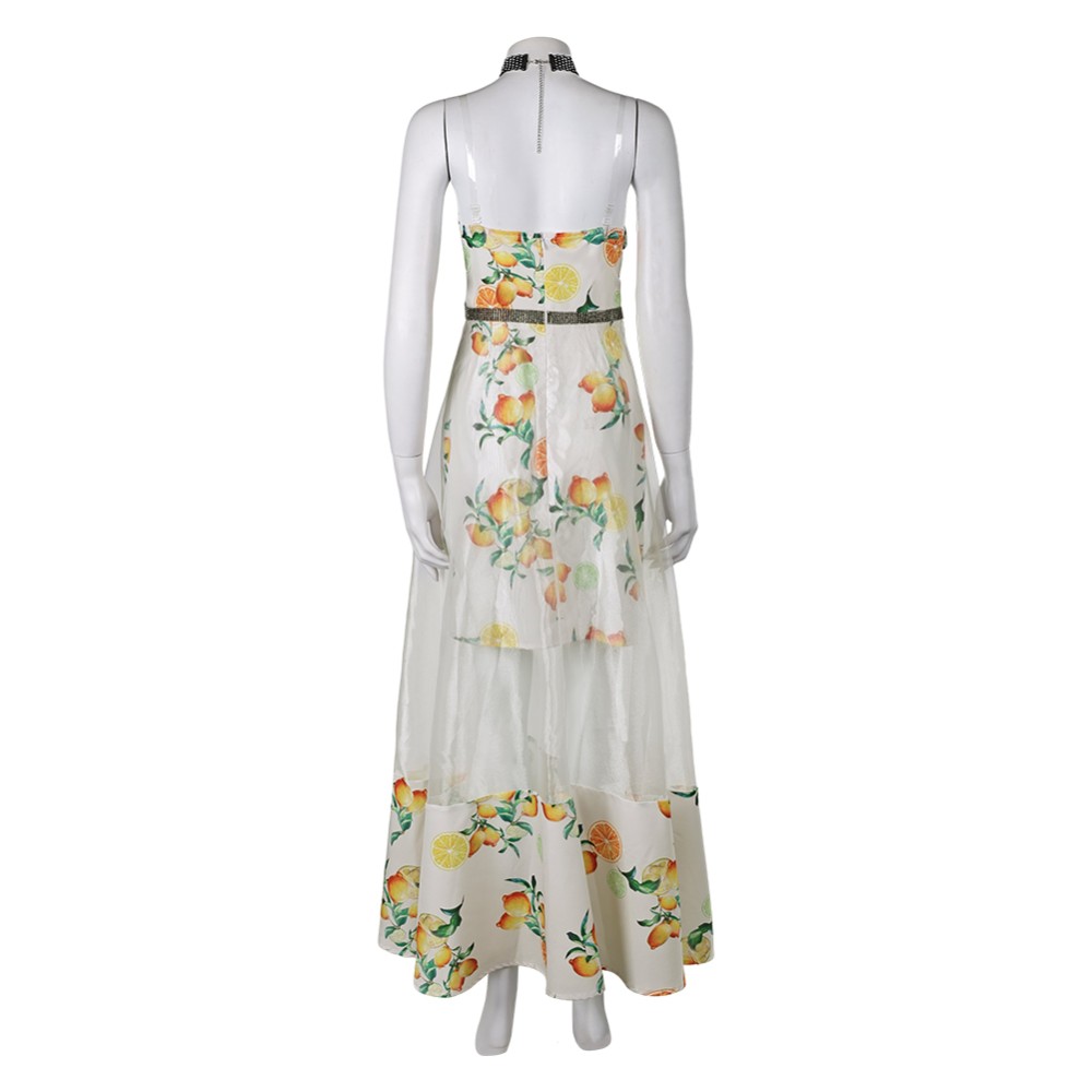 Final Fantasy Aerith Women Citrus Pattern Dress Cosplay Costume Halloween Carnival Outfit