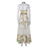 Final Fantasy Aerith Women Citrus Pattern Dress Cosplay Costume Halloween Carnival Outfit